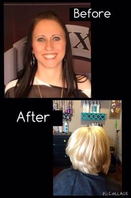 A dramatic before and after of a black box to pale blonde. It pays to process slow.