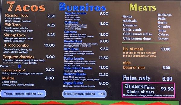 Updated menu 10/4/22