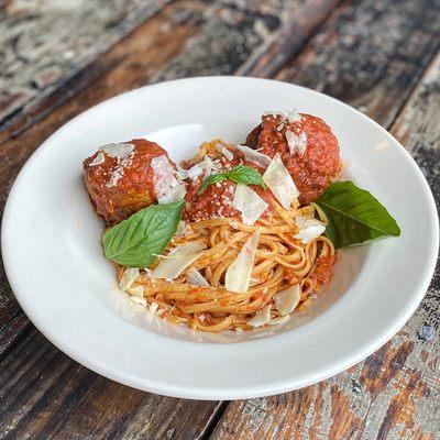 Beautiful shot of our Spaghetti and meatballs