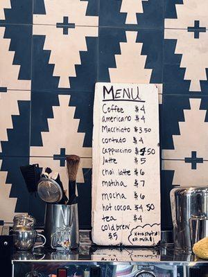 Luv a handwritten menu