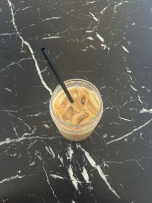 ice latte with oatmilk & lavender syrup