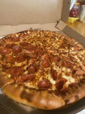 Perfect Half pepperoni, Half cheese Stuffed Crust!