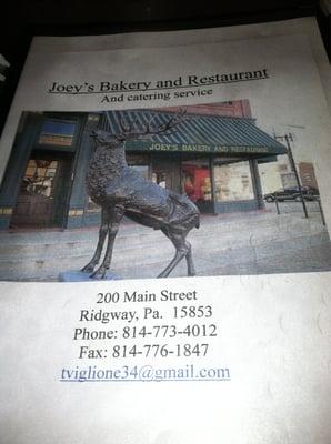 Jory's Bakery - the menu