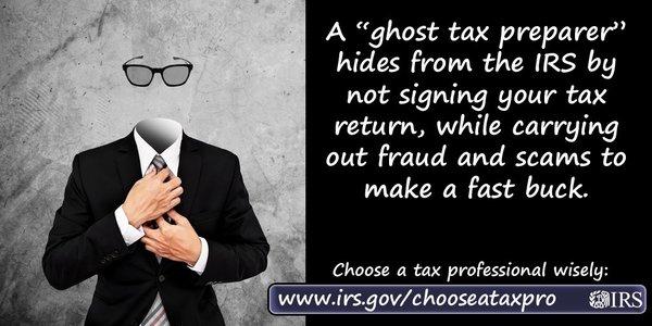 #IRS warns taxpayers about real-life 'ghosts.' These are paid tax preparers who hide by not signing the tax returns they're paid to do.