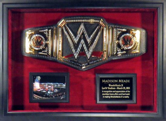 BTG wrestling belt shadowbox framing w/photo & custom plate