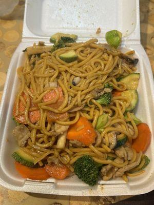 Chicken veggies and noodles