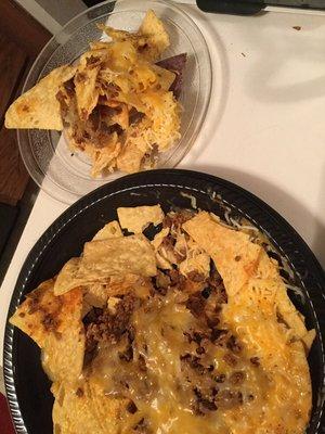 Nachos were cold and cheese was not melted. This was after having them heat them for an extra time.