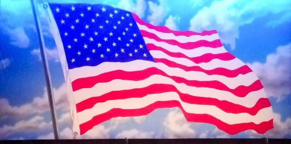 American flag backdrop for the 2019, Bravo Americana 13th Annual Recital.