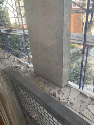 Rail blocking my balcony entrance, destroyed balcony floor, and blocked view