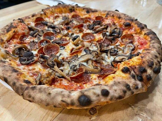 Pepperoni and mushroom pizza