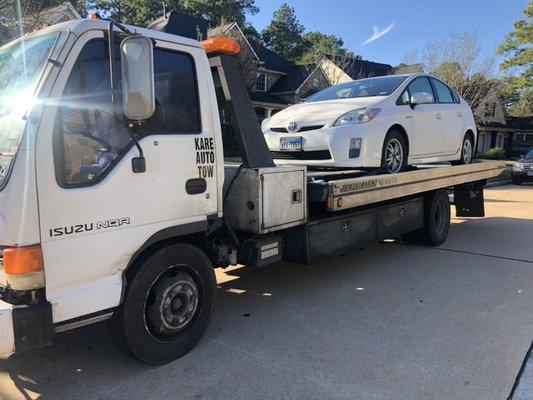 Towing in Houston a disabled Toyota Prius to joe Myers Toyota in Jersey Village