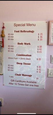 New price list as of 4/5/21 great massage at very reasonable prices