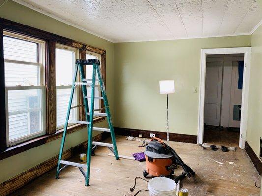 Painting, flooring and window stains.