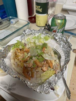 Gyro wrapped in a paper plate wrapped in tin foil lol