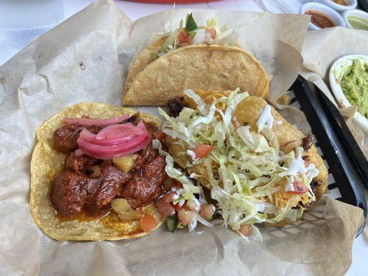 Al Pastor Taco, Gringo Taco, Puffy Ground Beef, Chips And Guacamole