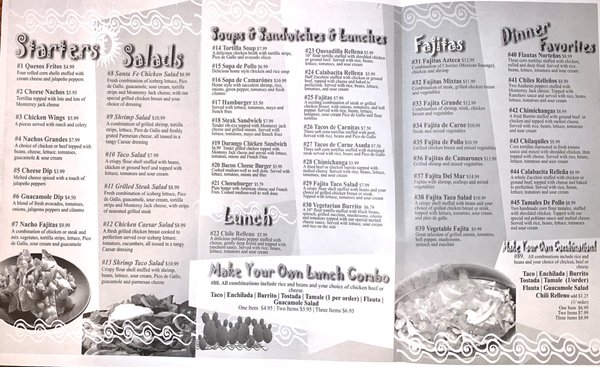 Take out menu