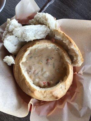 Shrimp chowder bread bowl