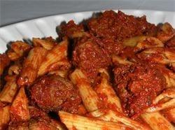 Mama Spatafore's Marinara  
 Smothered with Penne Pasta with
 Sicilian Meat Balls