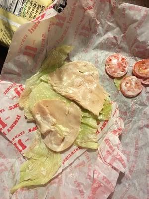 The disgusting sandwich that they gave me on my 1st horrible experience with this restaurant in the past 2 months.