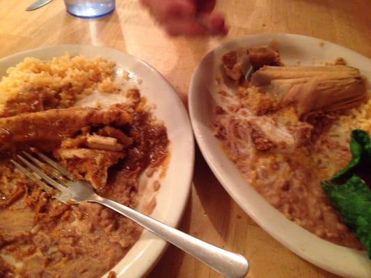 Tamale plates, with and without chili.