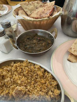 Saffron rice, lamb saag