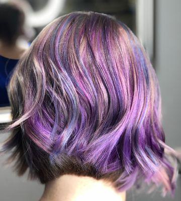 Second view of amethyst haze purple textured a-line bob. I love all the colors we added in this multiple service color!