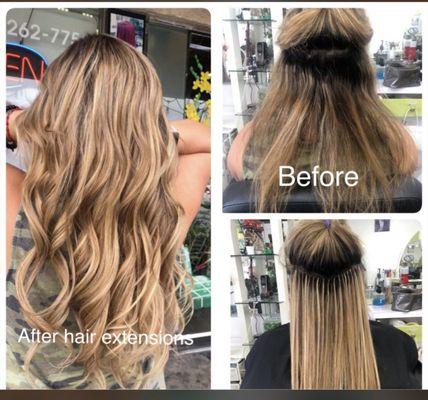 Before and after blonde hair extensions