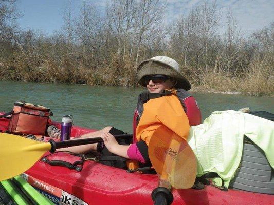 My 10yo daughter paddling the Devils River. Not a kid friendly river.  I'm a professional guide & instructor. She's paddled 5yo on her own.