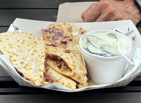 Reuben Quesadilla & cucumber salad