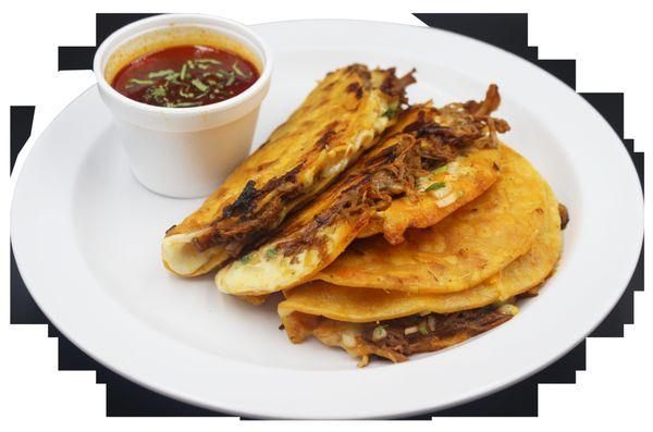 QUESABIRRIAS
OUR DELICIOUS BIRRIA JALISCO STYLE FULL OF FLAVOR COMES WITH 3 QUESABIRRIAS AND A SIDE OF CONSOME.