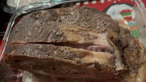 The pre-cooked packaged  Safeway Prime Rib after heating. Looks good !!! Tasted Nasty !!!