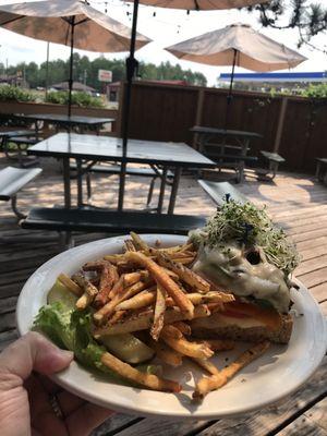 A Veggie Delight sandwich on the lovely deck.