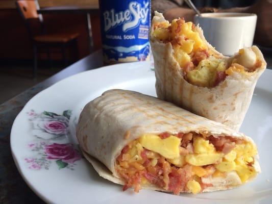 Fabulous breakfast wrap with bacon. Perfect.