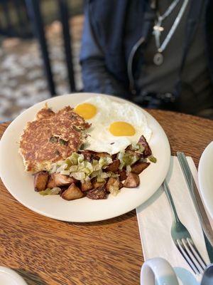 2 Eggs with Breakfast Meat and Home Fries