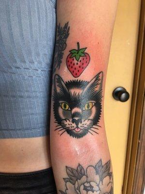 American Traditional Black Cat & Strawberry: Jon Butcher