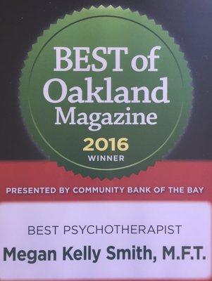 Best Psychotherapist 2016 of Oakland and the East Bay !!! Thank You Everyone.