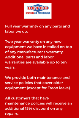 Betco provides a warranty on parts and labor.