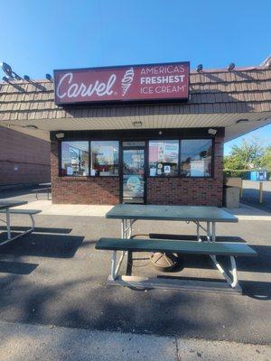 Store front outdoor seating area.