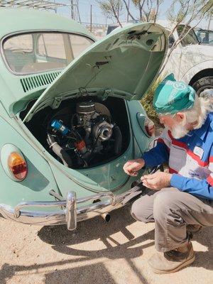 bob showing me around the engine work!