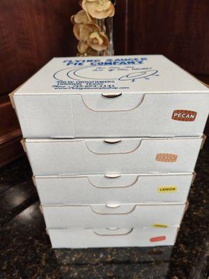 Stack of boxed pies