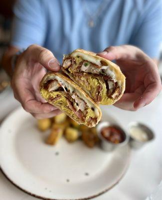 Fried Chicken Breakfast Burrito-$15. Huge!