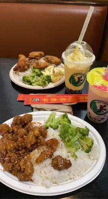 Crispy wings/Orange Chicken/mango smoothie with boba/watermelon milk with boba