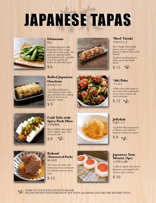 Japanese Tapas Menu1