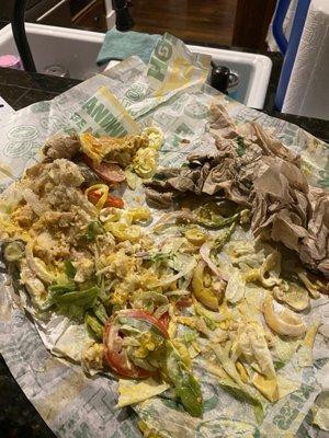 The mess you have to make to scrape off Mayo that you didn't order, thanks for sucking at your job sandwich master.....