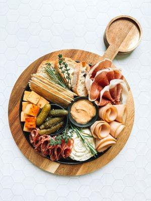 Butcher Board with 3 meats and 2 cheeses.