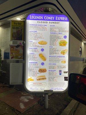 Drive thru menu