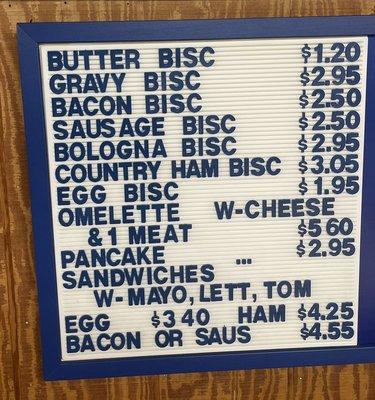 Breakfast menu