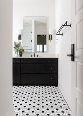 Black & White Vintage Chic Guest Bathroom in a Lucas, Texas New Construction Home