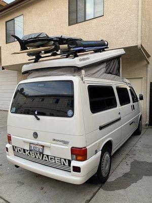 The Rig! Yakima roof rack, Road Shower 4, Thule surf rack