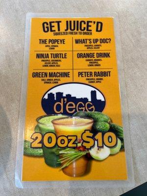 Juice menu